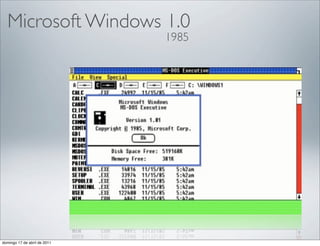 Microsoft Windows 1.0
                              1985




domingo 17 de abril de 2011
 