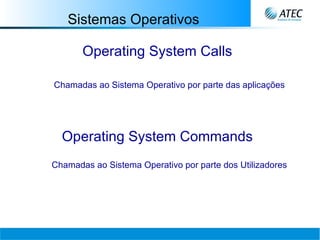 Sistemas Operativos Operating System Calls Chamadas ao Sistema Operativo por parte das aplicações Operating System Commands Chamadas ao Sistema Operativo por parte dos Utilizadores 