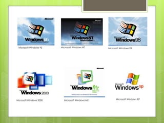 Microsoft Windows 95    Microsoft Windows NT     Microsoft Windows 98




Microsoft Windows 2000     Microsoft Windows ME         Microsoft Windows XP
 