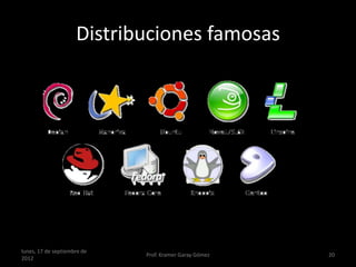 Distribuciones famosas




lunes, 17 de septiembre de
                             Prof. Kramer Garay Gómez   20
2012
 