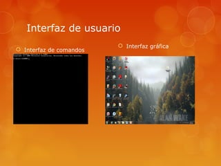 Interfaz de usuario 
 Interfaz gráfica 
 Interfaz de comandos 
 