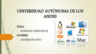 UNIVERSIDAD AUTÓNOMA DE LOS
ANDES
TEMA:
• SISTEMAS OPERATIVOS
NOMBRE:
• ANDERSON SOTO
 