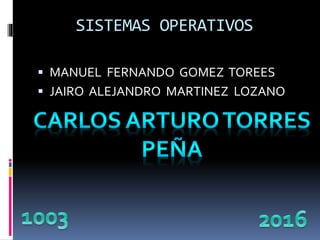 SISTEMAS OPERATIVOS
 MANUEL FERNANDO GOMEZ TOREES
 JAIRO ALEJANDRO MARTINEZ LOZANO
 