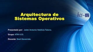 Arquitectura de
Sistemas Operativos
Presentado por: Jader Antonio Valdivia Taleno.
Grupo: 4TN1-CO.
Docente: Noel Gavarrete.
 