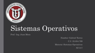 Sistemas Operativos
Prof.: Ing. Juan Mora
Nombre: Gabriel Torres
C.I.: 25.854.799
Materia: Sistemas Operativos
NI-317
 