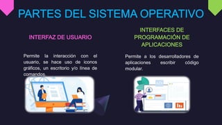 Permite la interacción con el
usuario, se hace uso de iconos
gráficos, un escritorio y/o línea de
comandos.
Permite a los desarrolladores de
aplicaciones escribir código
modular.
 