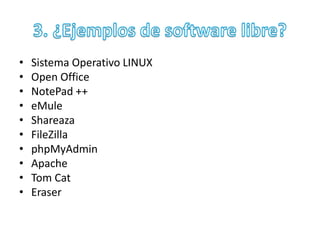 • Sistema Operativo LINUX 
• Open Office 
• NotePad ++ 
• eMule 
• Shareaza 
• FileZilla 
• phpMyAdmin 
• Apache 
• Tom Cat 
• Eraser 
 
