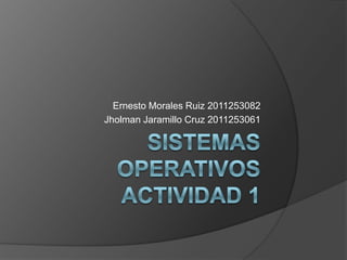 Ernesto Morales Ruiz 2011253082
Jholman Jaramillo Cruz 2011253061
 