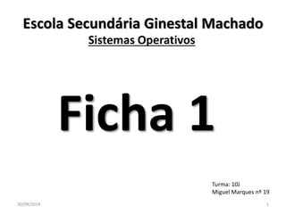 Escola Secundária Ginestal Machado 
Sistemas Operativos 
Ficha 1 
Turma: 10J 
Miguel Marques nº 19 
30/09/2014 1 
 