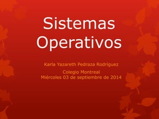 Sistemas 
Operativos 
Karla Yazareth Pedraza Rodríguez 
Colegio Montreal 
Miércoles 03 de septiembre de 2014 
 