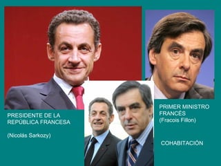 PRESIDENTE DE LA REPÚBLICA FRANCESA (Nicolás Sarkozy) PRIMER MINISTRO FRANCÉS (Fracois Fillon) COHABITACIÓN 