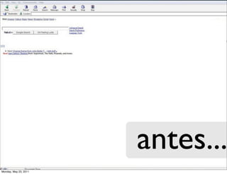 WEB SITES
       WEB APPLICATIONS
        WEB SERVICES
                          3.0            SEMANTIC WEB




                          USERS
                                  antes...
                                    VI Encontro do PUG-PE
                                     VI Encontro do PUG-PE


Friday, October 1, 2011
 Monday, May 23, 2010
 