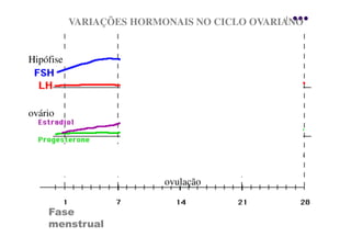 VARIAÇÕES HORMONAIS NO CICLO OVARIANO


Hipófise




ovário




                          ovulação


    Fase
    menstrual
 