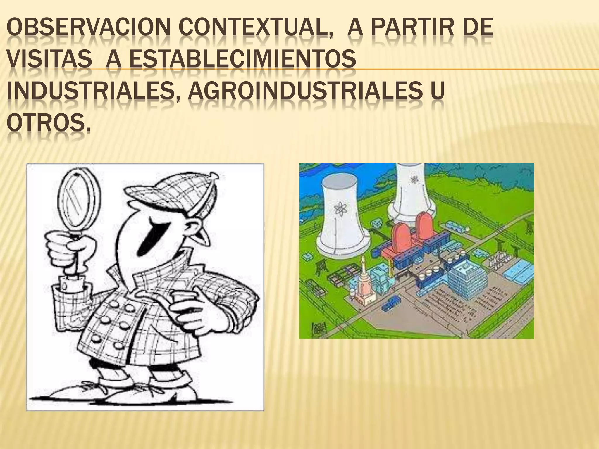 OBSERVACION CONTEXTUAL, A PARTIR DE
VISITAS A ESTABLECIMIENTOS
INDUSTRIALES, AGROINDUSTRIALES U
OTROS.
 