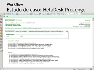 Workflow
Estudo de caso: HelpDesk Procenge




     2008 | Faculdade Integrada do Recife | Sistemas Cooperativos | Workflow | Leonardo Melo Santos | leonardomelosantos@gmail.com
 