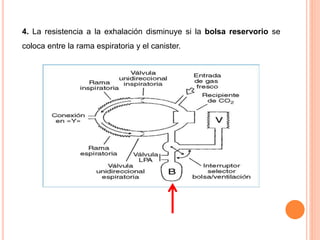 4. La resistencia a la exhalación disminuye si la bolsa reservorio se
coloca entre la rama espiratoria y el canister.
 