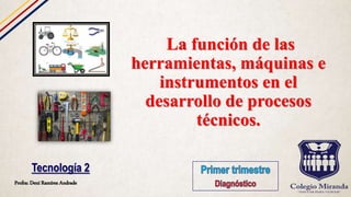 La función de las
herramientas, máquinas e
instrumentos en el
desarrollo de procesos
técnicos.
Profra: Dení Ramírez Andrade
Tecnología 2
 