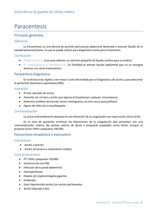 Sistemáticas de guardia de clínica médica
Hospital Dr. Ignacio Pirovano I pág. 43
Paracentesis
Principios generales
Defini...