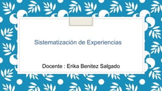 Sistematización de Experiencias
Docente : Erika Benitez Salgado
 