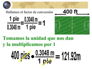 Hallamos el factor de conversión
Tomamos la unidad que nos dan
y la multiplicamos por 1
 