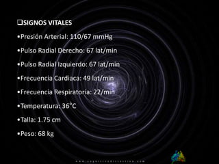 ANTECEDENTES PERSONALES-EPOC probable (no se dispone de informes ni pruebas funcionales respiratorias)-Resección transuretral de próstata por hiperplasia benigna en 2002-Herniorrafia por hidrocele hace años- Salud en General: Paciente comenta haber tenido buen estado de salud antes de la enfermedad.- Enfermedades de la infancia: Paciente niega haber padecido alguna enfermedad en su niñez.- Enfermedades del adolescente: niega - Enfermedades del adulto: refiere insuficiencia renal crónica, hipertensión arterial, no recuerda medicación con la que se le trata.- Hospitalizaciones: refiere haber sido hospitalizada hace meses en el hospital CARI  por la enfermedad de base.-  Traumatismos o lesiones: niega lesiones, traumatismos ni fracturas.- Quirúrgicos: niega haber tenido operaciones  - Alergias: niega alergias a alimentos, drogas, ácaros, polvo.- Medicamentos habituales: niega, no recuerda.- Transfusiones: ha recibido transfusiones en los últimos años.- Inmunizaciones: niega  