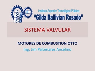 SISTEMA VALVULAR
MOTORES DE COMBUSTION OTTO
Ing. Jim Palomares Anselmo
 