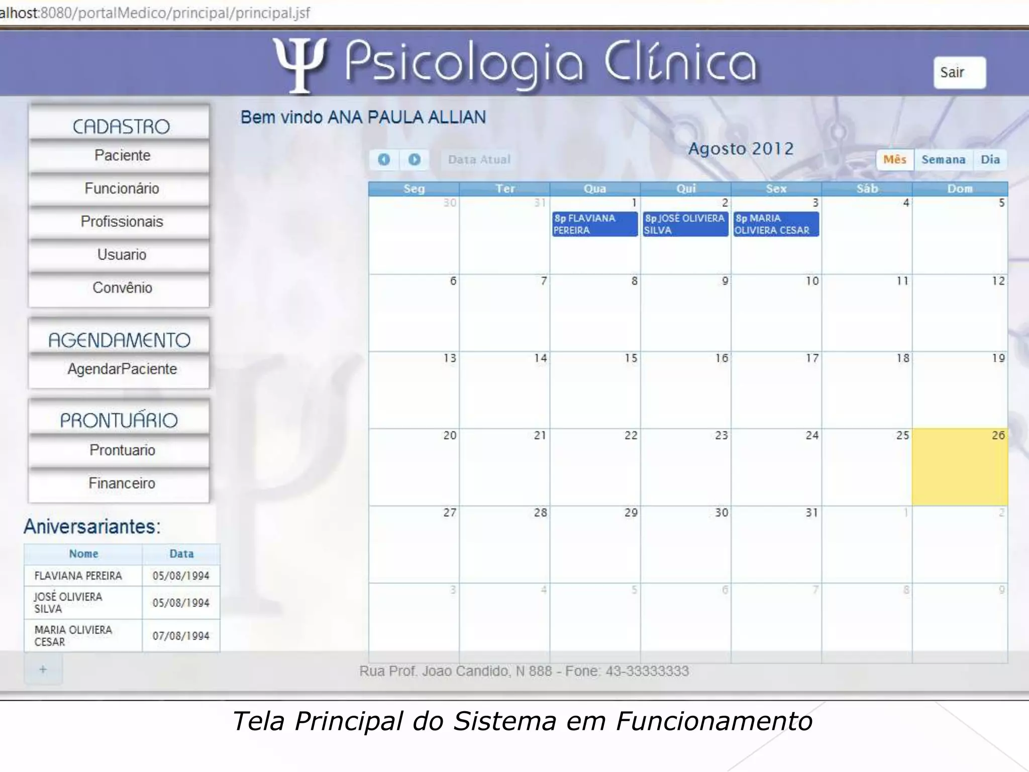 Tela Principal do Sistema em Funcionamento
 