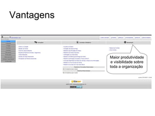 Vantagens Maior produtividade e visibilidade sobre toda a organização  