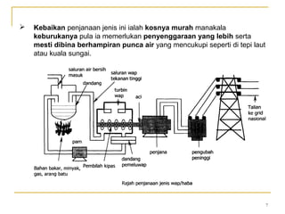 7
 Kebaikan penjanaan jenis ini ialah kosnya murah manakala
keburukanya pula ia memerlukan penyenggaraan yang Iebih serta
mesti dibina berhampiran punca air yang mencukupi seperti di tepi laut
atau kuala sungai.
 