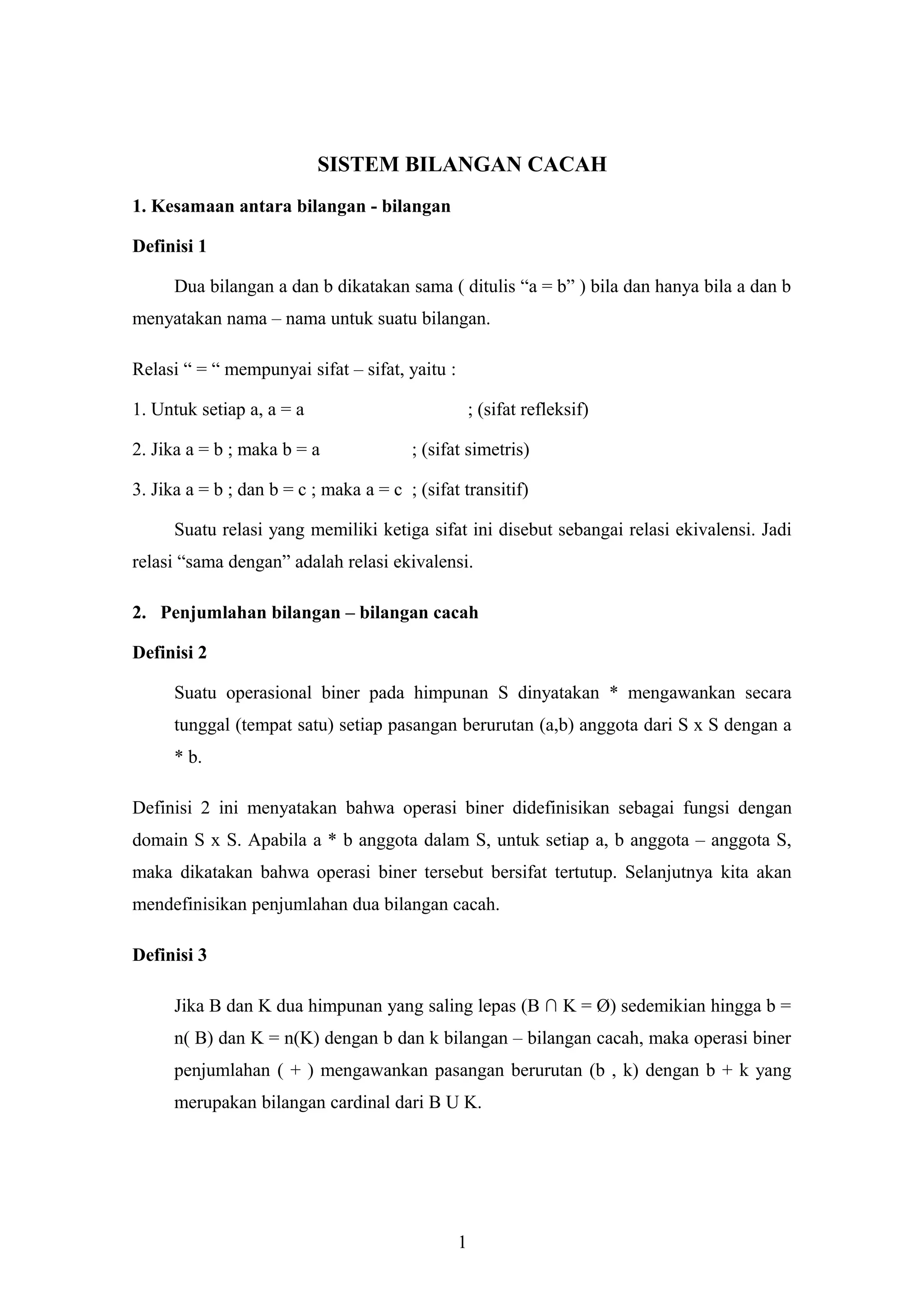 Sistem bilangan cacah dan bulat Teobil | DOC