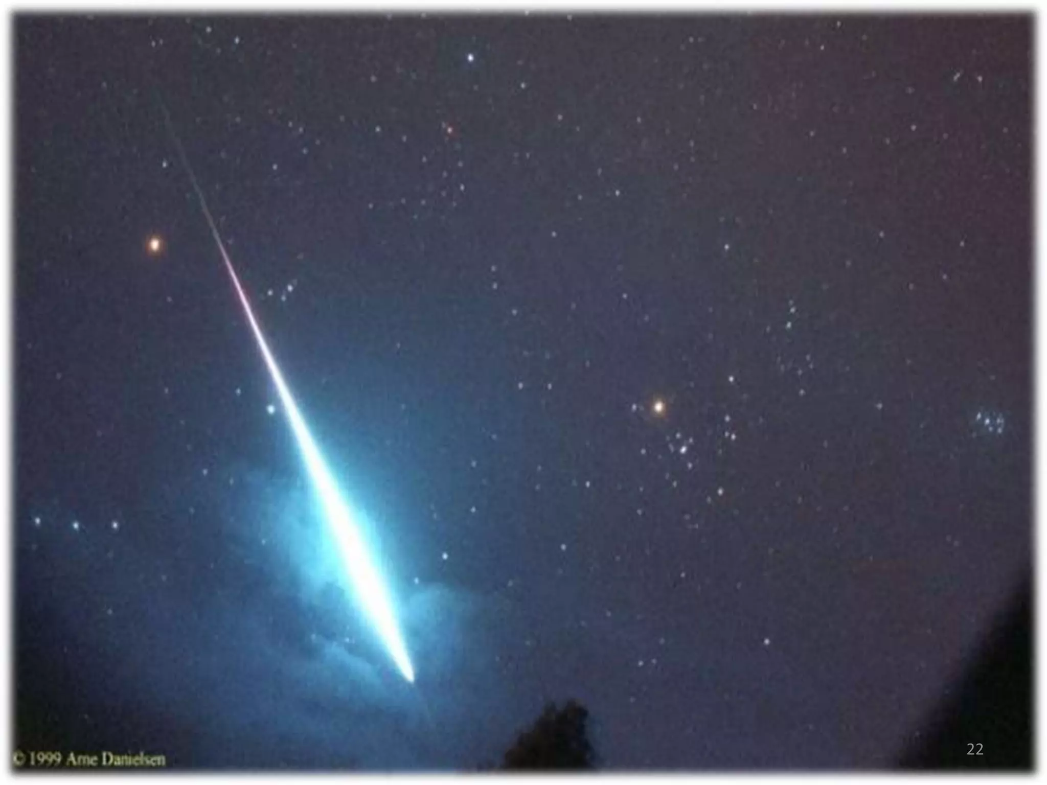 LA 20METEROIDKETULAN BATU ATAU LOGAM KECIL YG TERAPUNG-APUNG DLM SISTEM SURIATidakmempunyai orbit sendiri  TERBENTUK drsisakometatau asteroidMENGELUARKAN EKOR BERAPI SETELAH MEMASUKI RUANG UDARABilamemasukiruangatmosfera – METEOROID TERBAKAR DAN MEMBENTUK  METEORIT