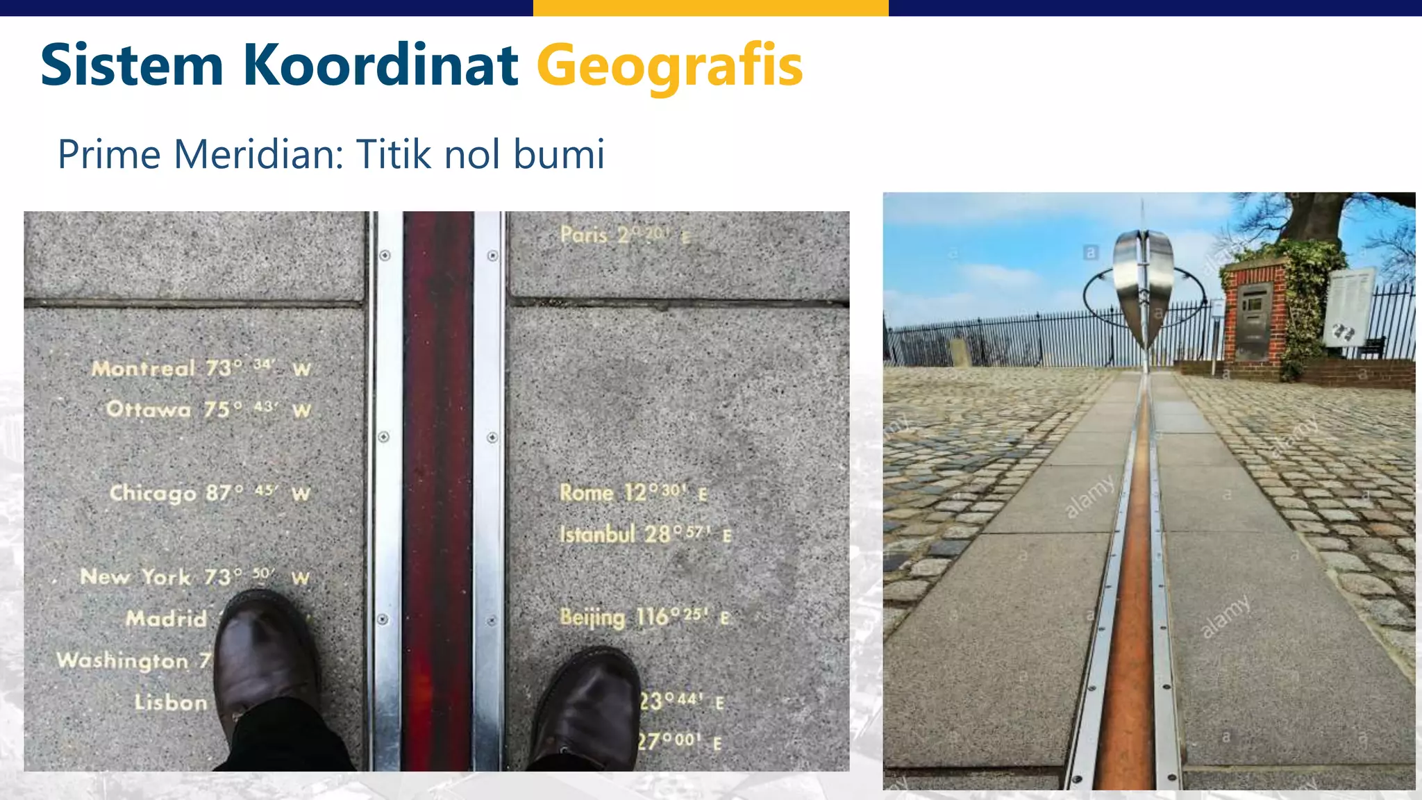 Sistem Koordinat Geografis
Prime Meridian: Titik nol bumi
 