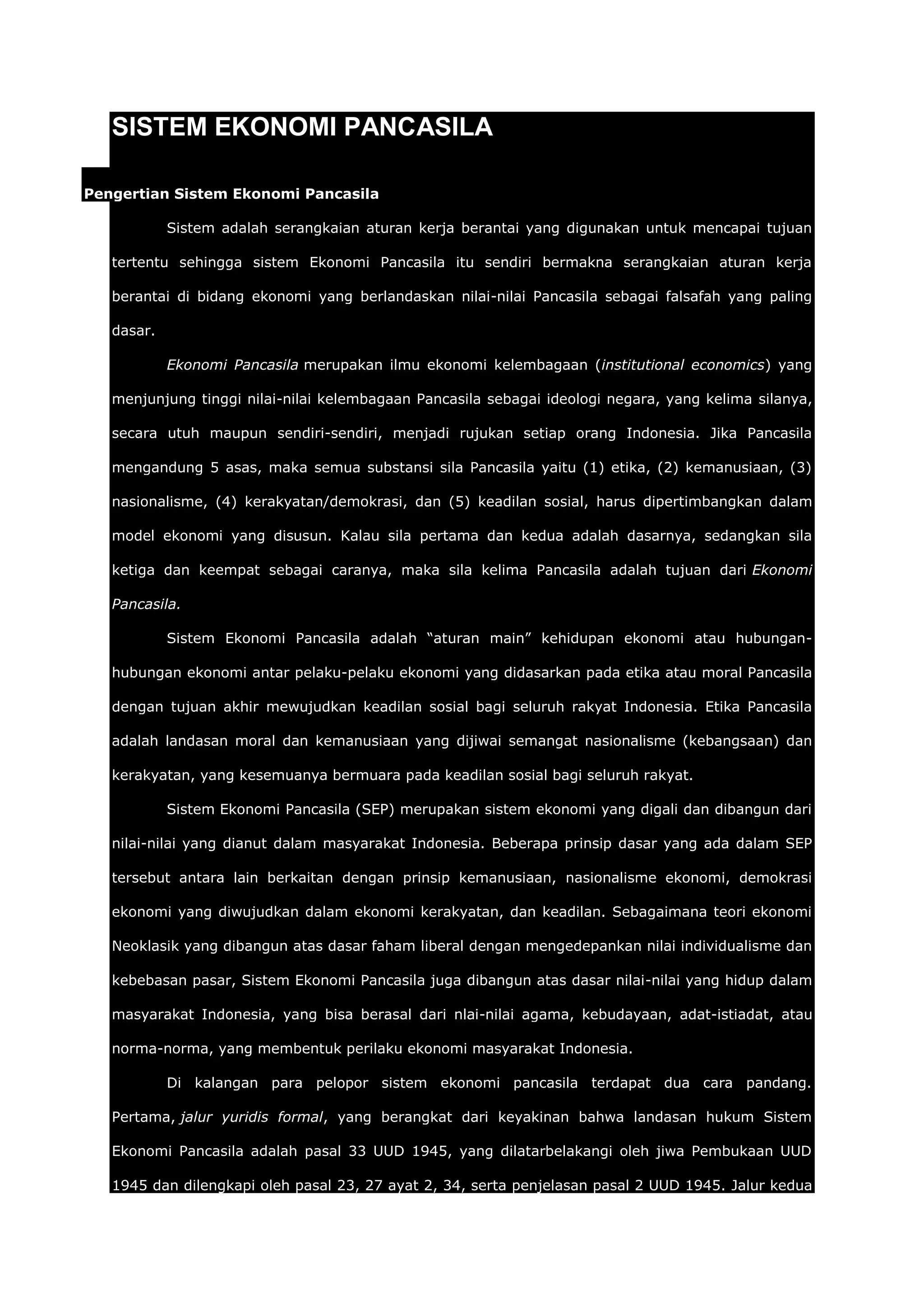 Sistem ekonomi pancasila | PDF
