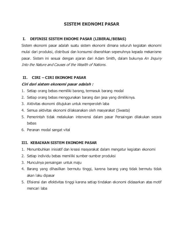 Sistem Ekonomi Pasar Sistem Ekonomi Pasar