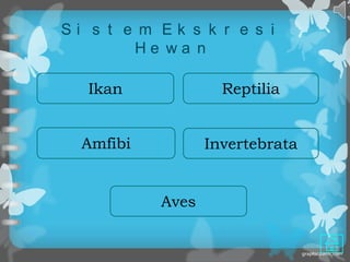 Si s t e m Ek s k r e s i
        He wa n

   Ikan             Reptilia


  Amfibi          Invertebrata


           Aves
 