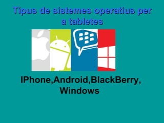 Tipus de sistemes operatius per
           a tabletes




 IPhone,Android,BlackBerry,
         Windows
 