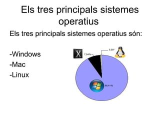 Els tres principals sistemes 
operatius 
Els tres principals sistemes operatius són: 
-Windows 
-Mac 
-Linux 
 