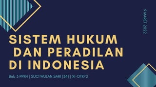 SISTEM HUKUM
DAN PERADILAN
DI INDONESIA
Bab 3 PPKN | SUCI WULAN SARI (34) | XI-OTKP2
9
MARET
2022
 