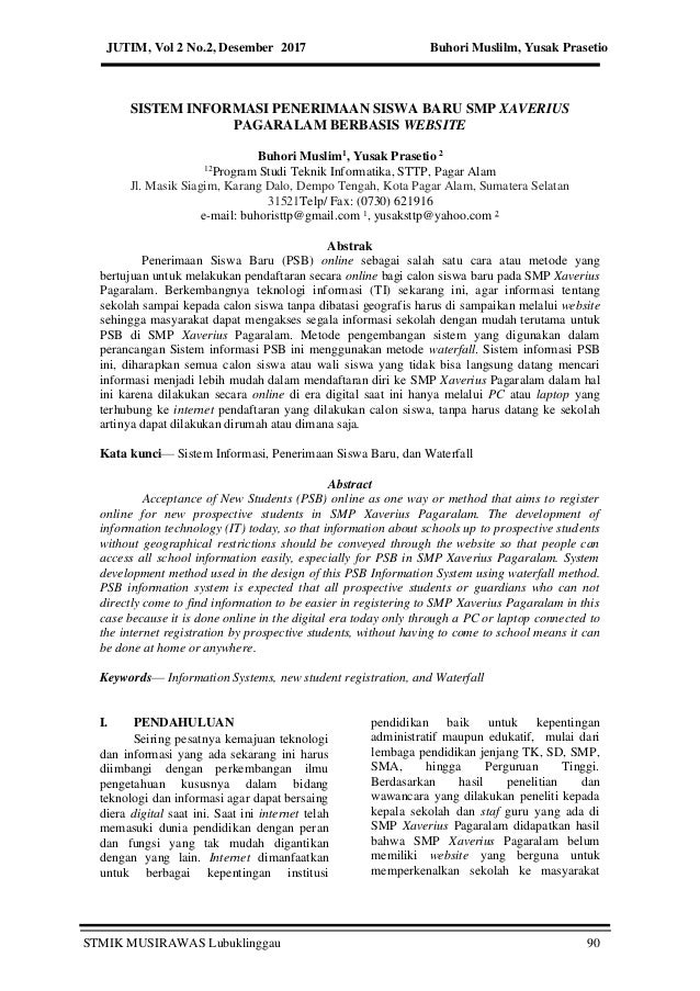 Sistem Informasi Penerimaan Siswa Baru Smp Xaverius Pagaralam Berbasi