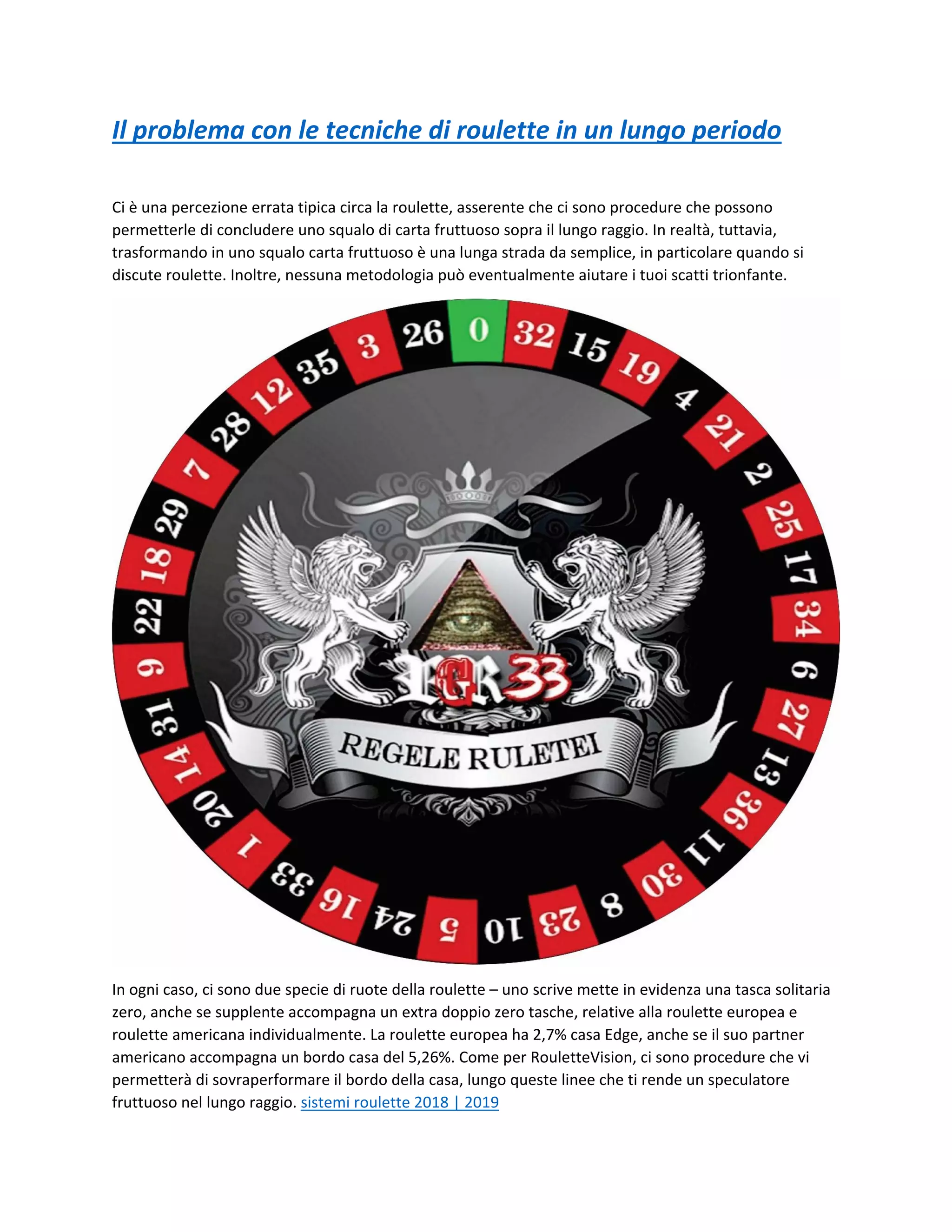 Sistemi roulette vincenti 2018 2019 PDF
