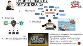 4.
5.
6.
7.
menggunakan pendekatan manusiawi melalu
mekanisme interaksi sosial.
Atau dengan kata lain social engineering
adalah suatu teknik memperoleh data /
Informasi rahasia dengan cara
mengeksploitasi kelemahan manusia.
 