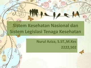 Sistem Kesehatan Nasional dan
Sistem Legislasi Tenaga Kesehatan
Nurul Aziza, S.ST.,M.Kes
2222,502
 