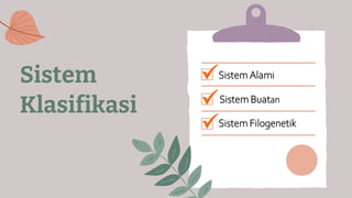 Sistem
Klasifikasi
Sistem Alami
Sistem Buatan
Sistem Filogenetik
 