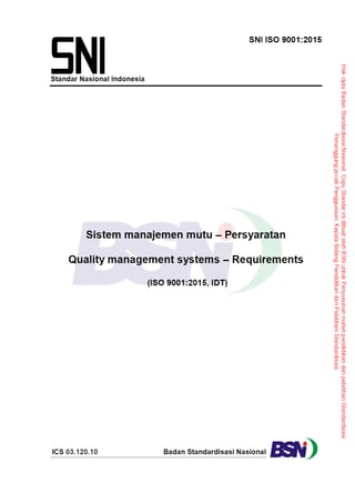 Sistem Manajemen Mutu Persyaratan (ISO 9001:2015) - Quality Management Systems Requirements 