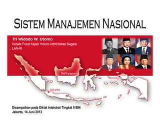 Tri Widodo W. Utomo
Kepala Pusat Kajian Hukum Administrasi Negara
LAN-RI
DisampaikanDisampaikan padapada DiklatDiklat IntelstratIntelstrat Tingkat II BINTingkat II BIN
Jakarta, 14Jakarta, 14 JuniJuni 20132013
 