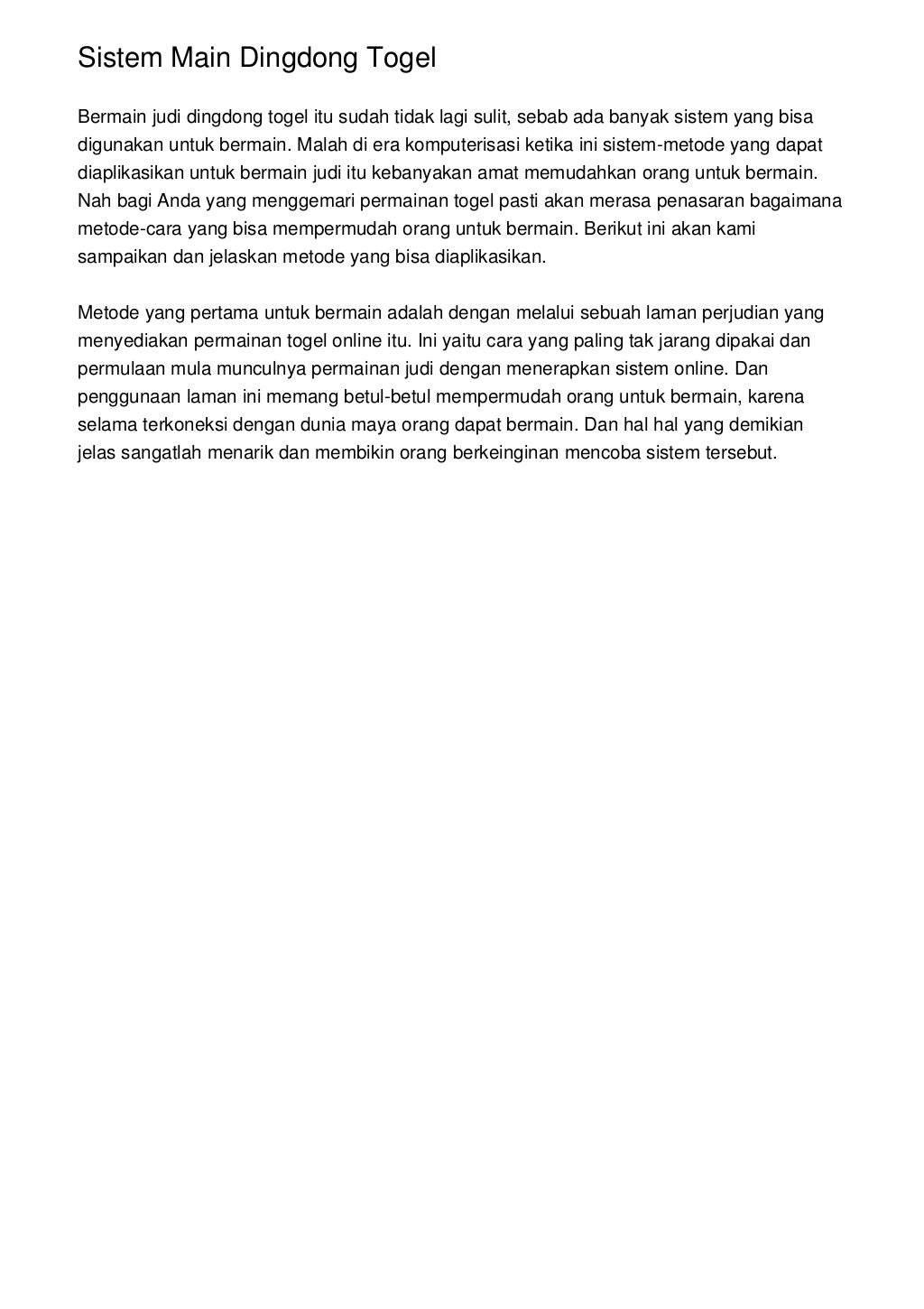 Sistem Main Dingdong Togel