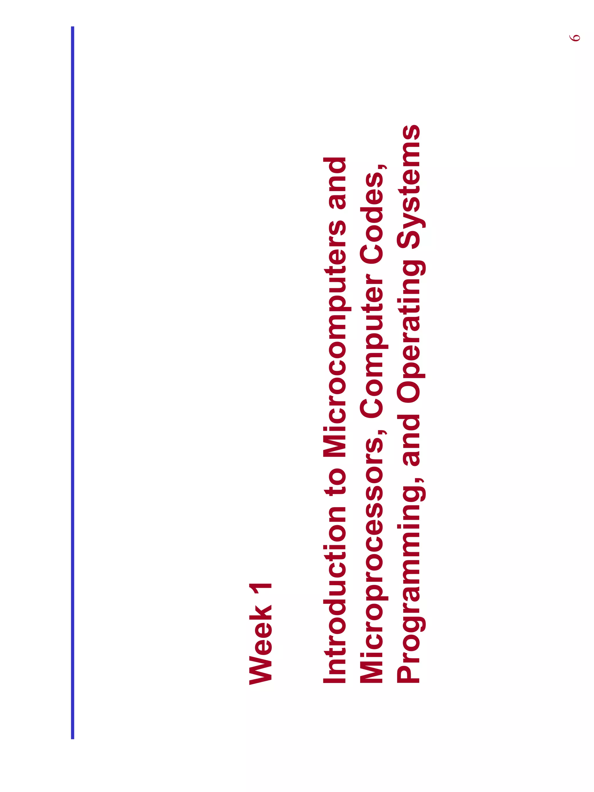 Week 1

Introduction to Microcomputers and
Microprocessors, Computer Codes,
Programming, and Operating Systems




                                     6
 
