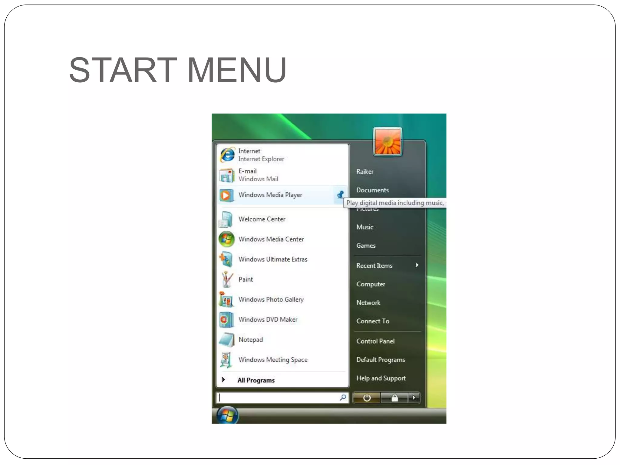 START MENU
 