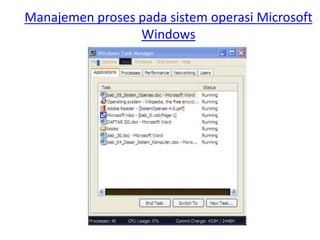 Manajemen proses pada sistem operasi Microsoft 
Windows 
 