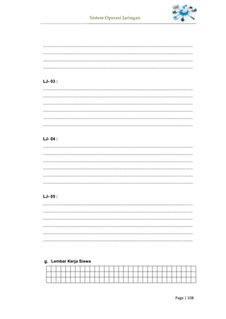 Sistem Operasi Jaringan
Page | 108
.................................................................................................................................
.................................................................................................................................
.................................................................................................................................
.................................................................................................................................
LJ- 03 :
.................................................................................................................................
.................................................................................................................................
.................................................................................................................................
.................................................................................................................................
.................................................................................................................................
.................................................................................................................................
LJ- 04 :
.................................................................................................................................
.................................................................................................................................
.................................................................................................................................
.................................................................................................................................
.................................................................................................................................
.................................................................................................................................
LJ- 05 :
.................................................................................................................................
.................................................................................................................................
.................................................................................................................................
.................................................................................................................................
.................................................................................................................................
.................................................................................................................................
Lembar Kerja Siswa
 